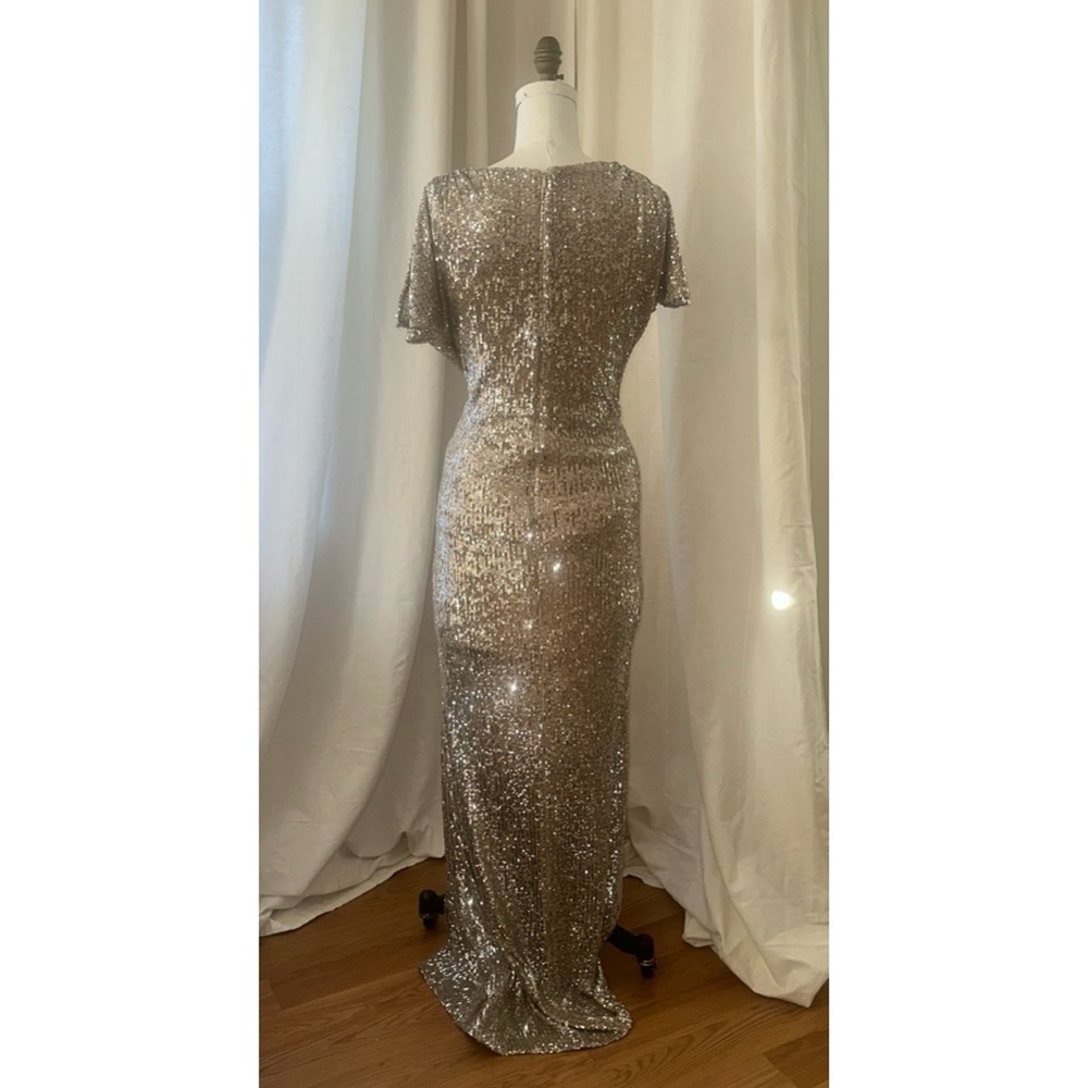 Metallic Sequin NWT Evening Gown - Low V Neck with Flap Sleeves - Picture 5 of 17